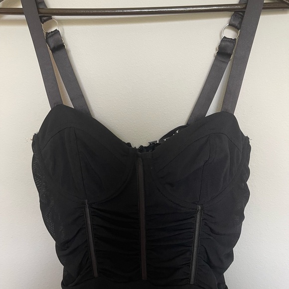 NEW Leau Black Ruched Budysuit Mini Dress - Picture 4 of 6